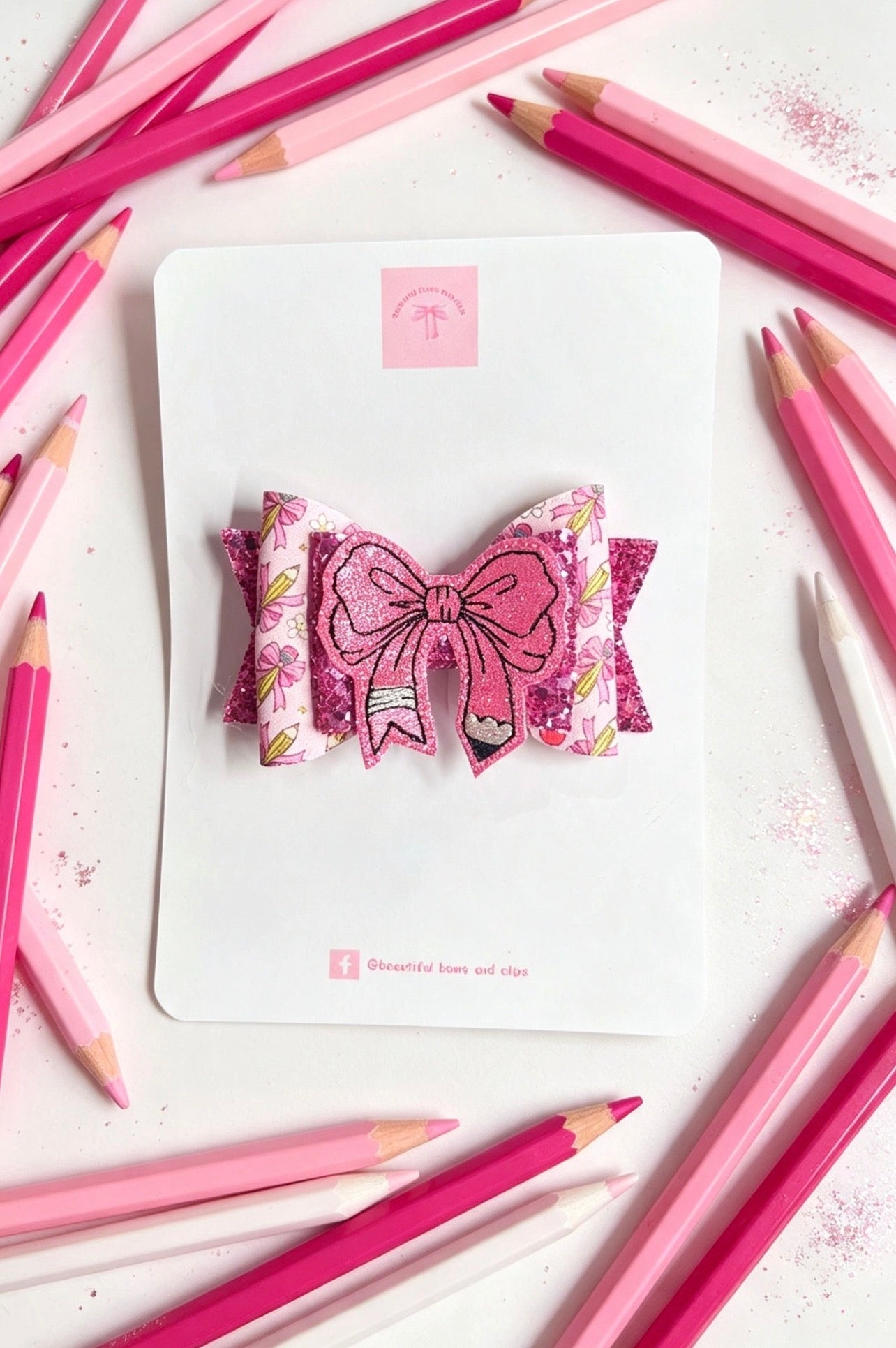 Rosy pink school hair bow