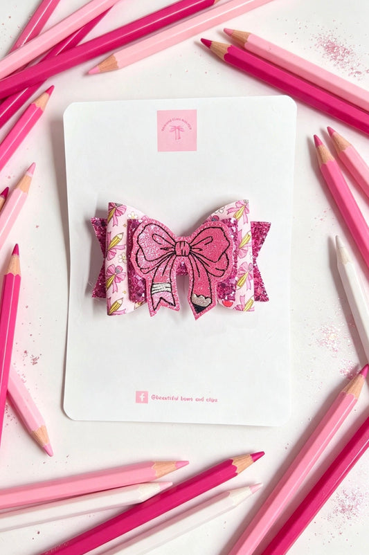 Rosy pink school hair bow
