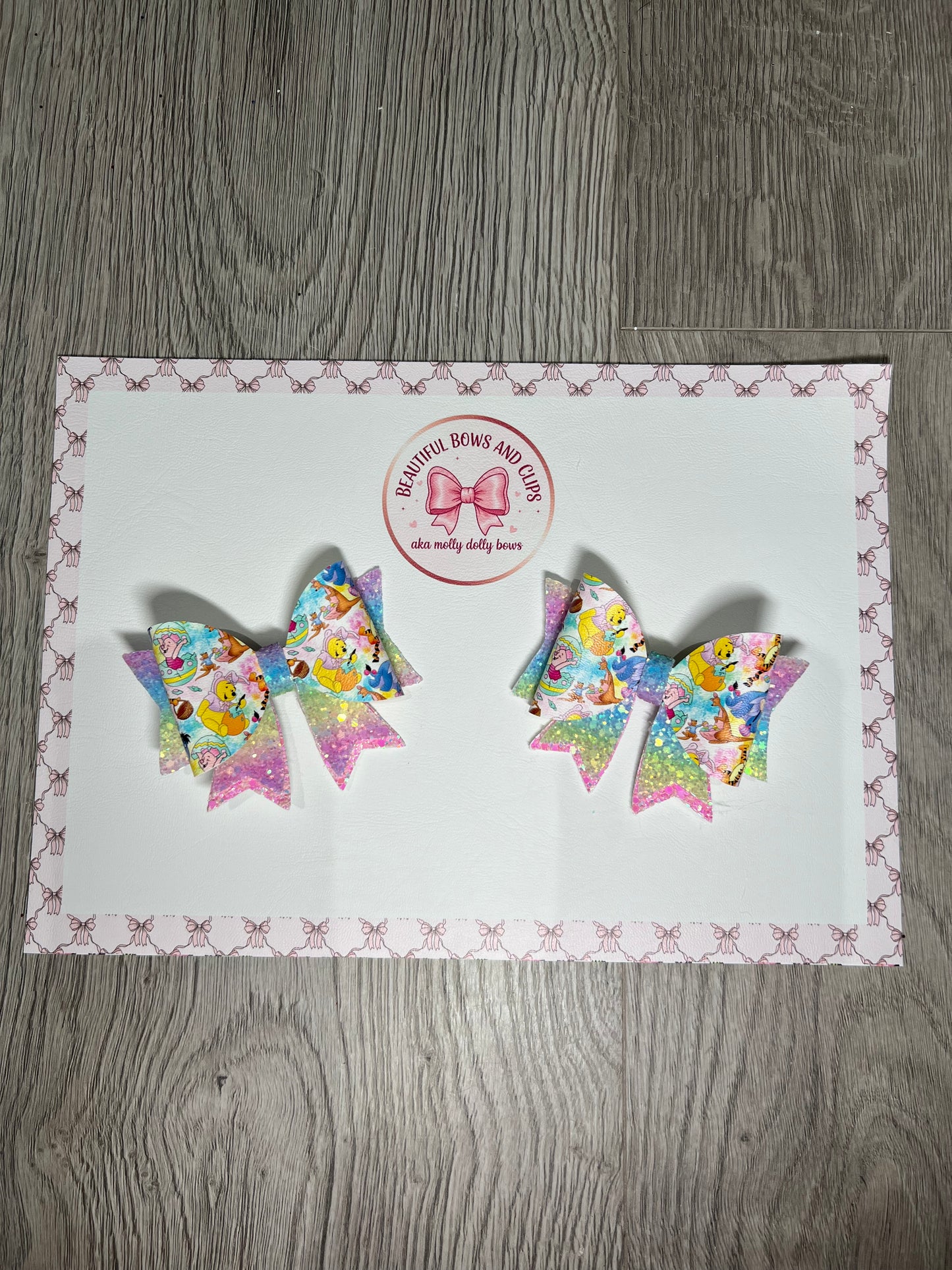 Pooh bear Easter hair bow set