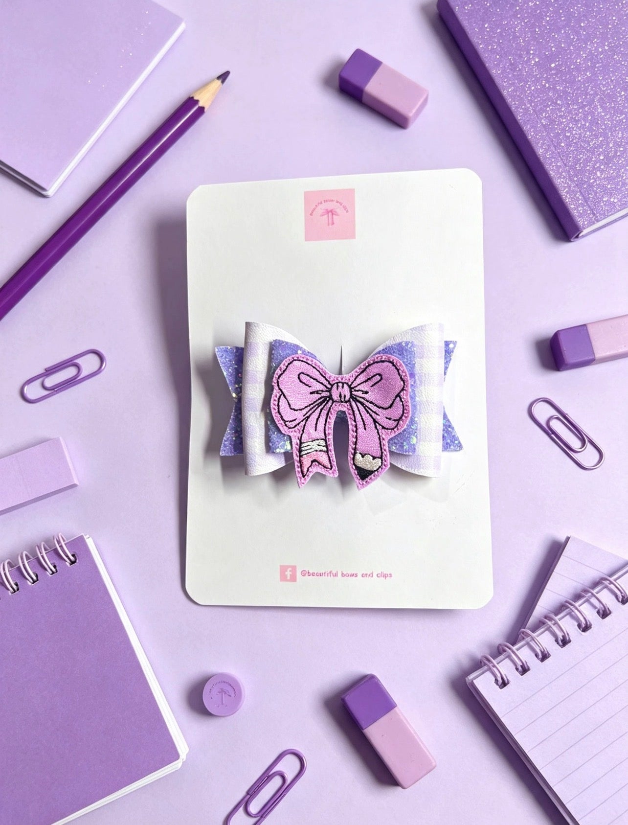 Lilac school hair bow