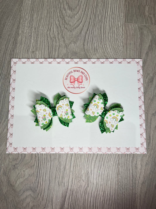 St Patrick’s rainbow and mix hair bow set