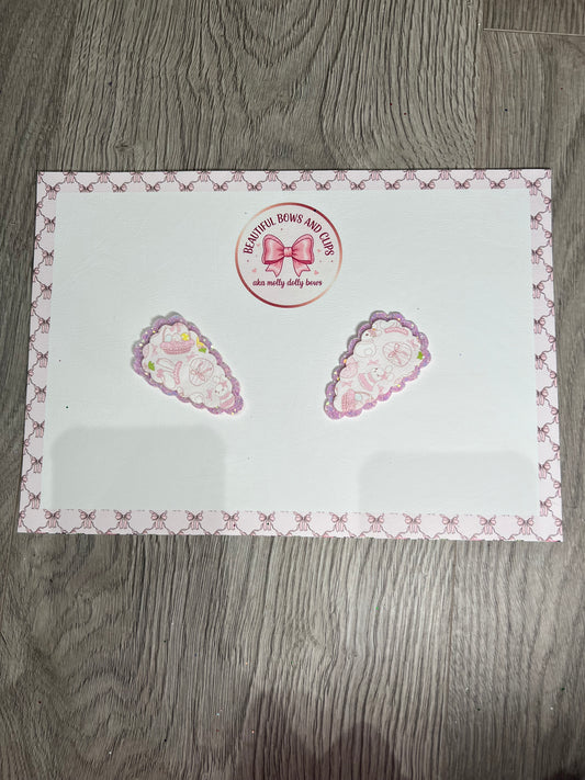 Pink pastel Easter hair clip set
