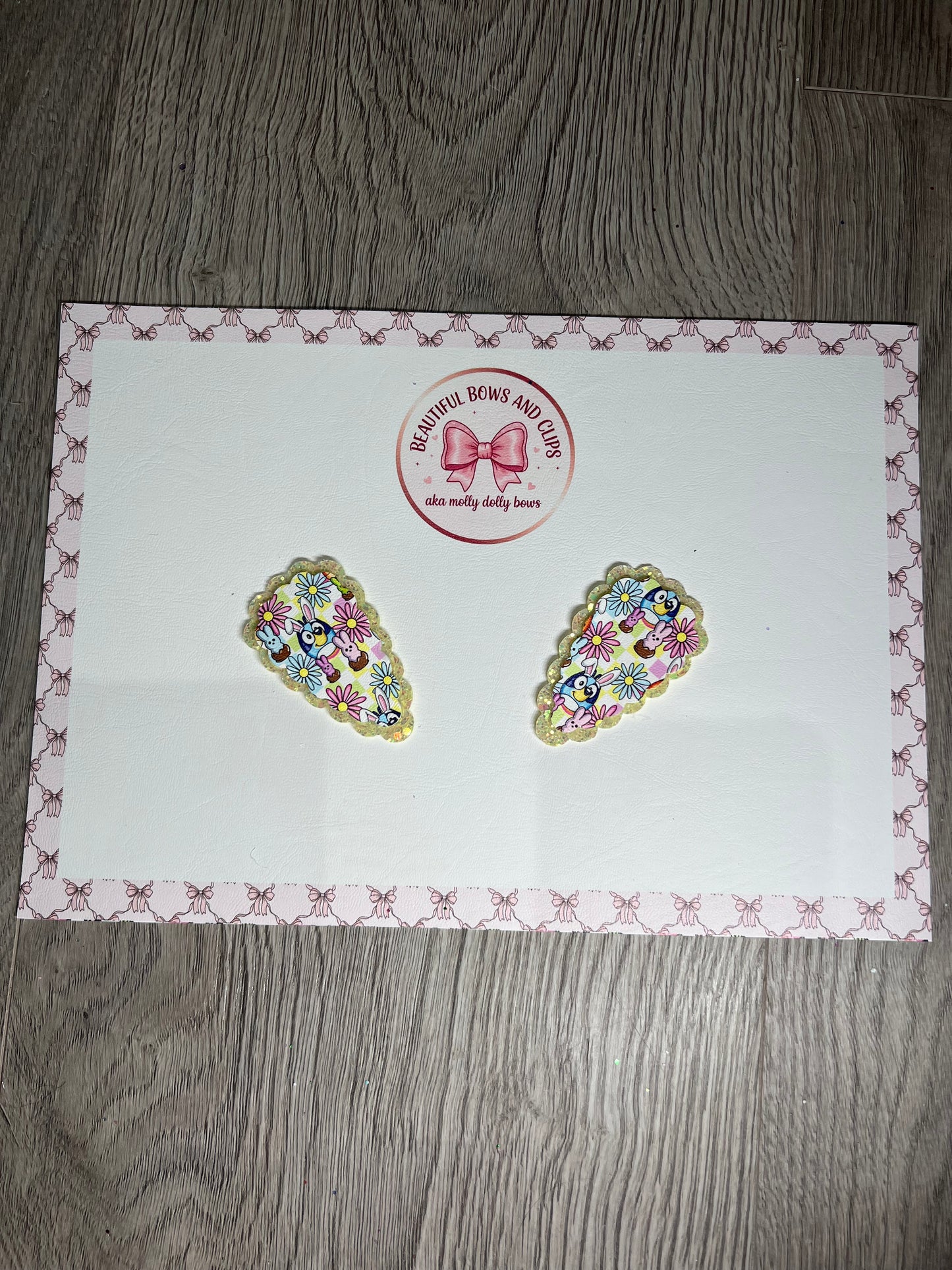 Blue dog Easter hair clip set