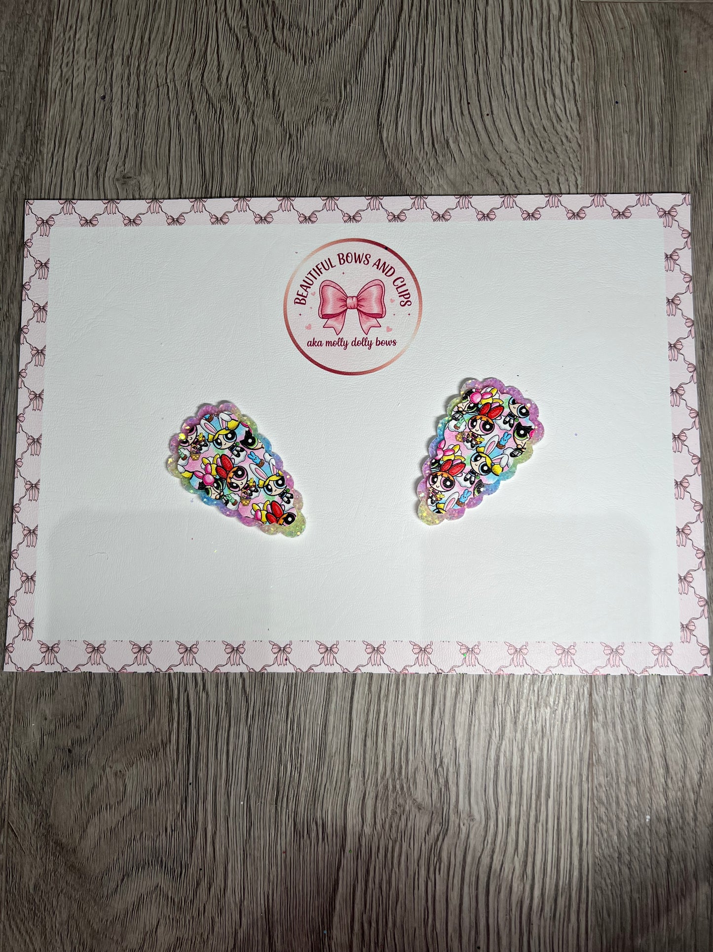 Power puff Easter hair clip set