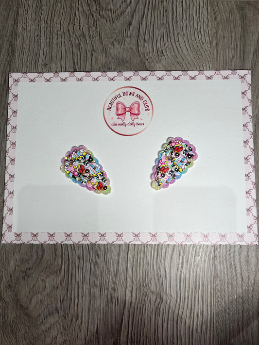 Power puff Easter hair clip set