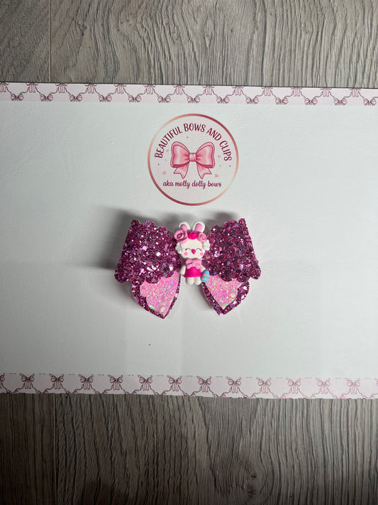 Pink bunny Easter clay hair bow