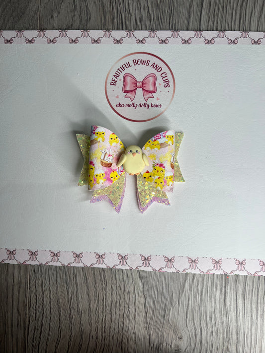 Easter chick clay hair bow