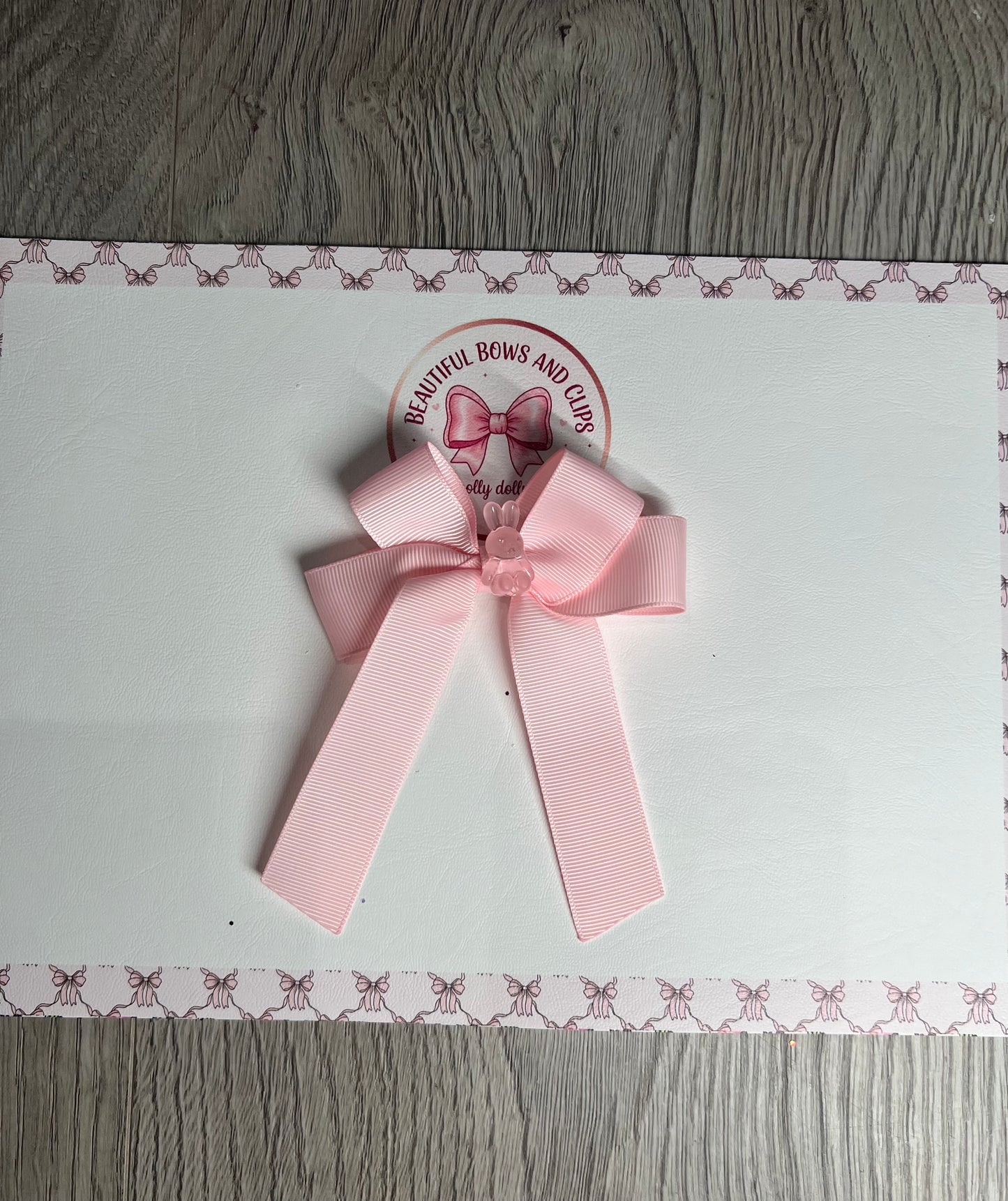 Light pink ribbon bunny hair bow