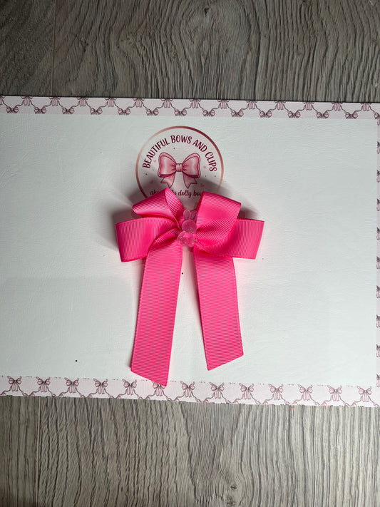 Dark pink ribbon bunny hair bow