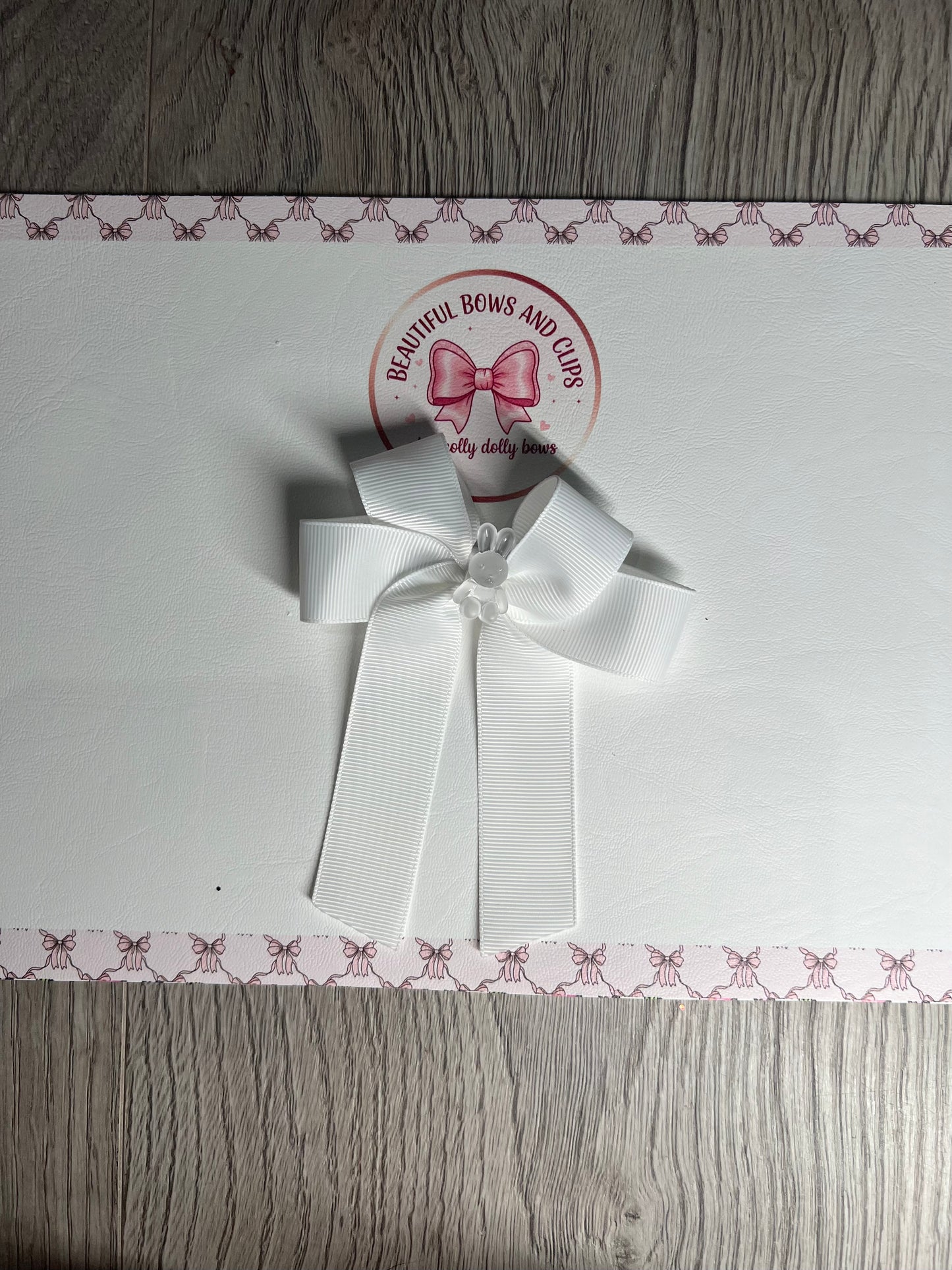 White ribbon bunny hair bow