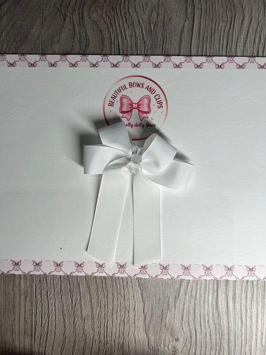 White ribbon bunny hair bow