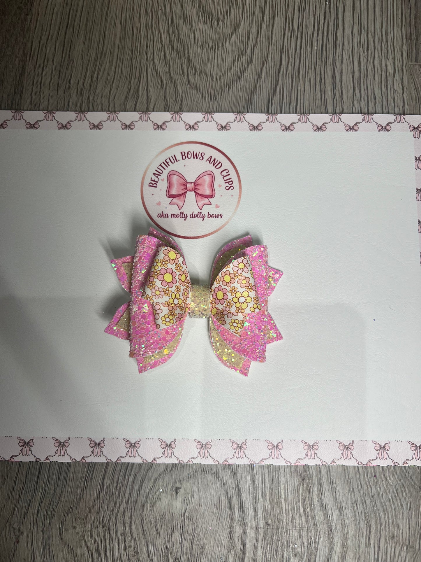 Pink floral stardust hair bow
