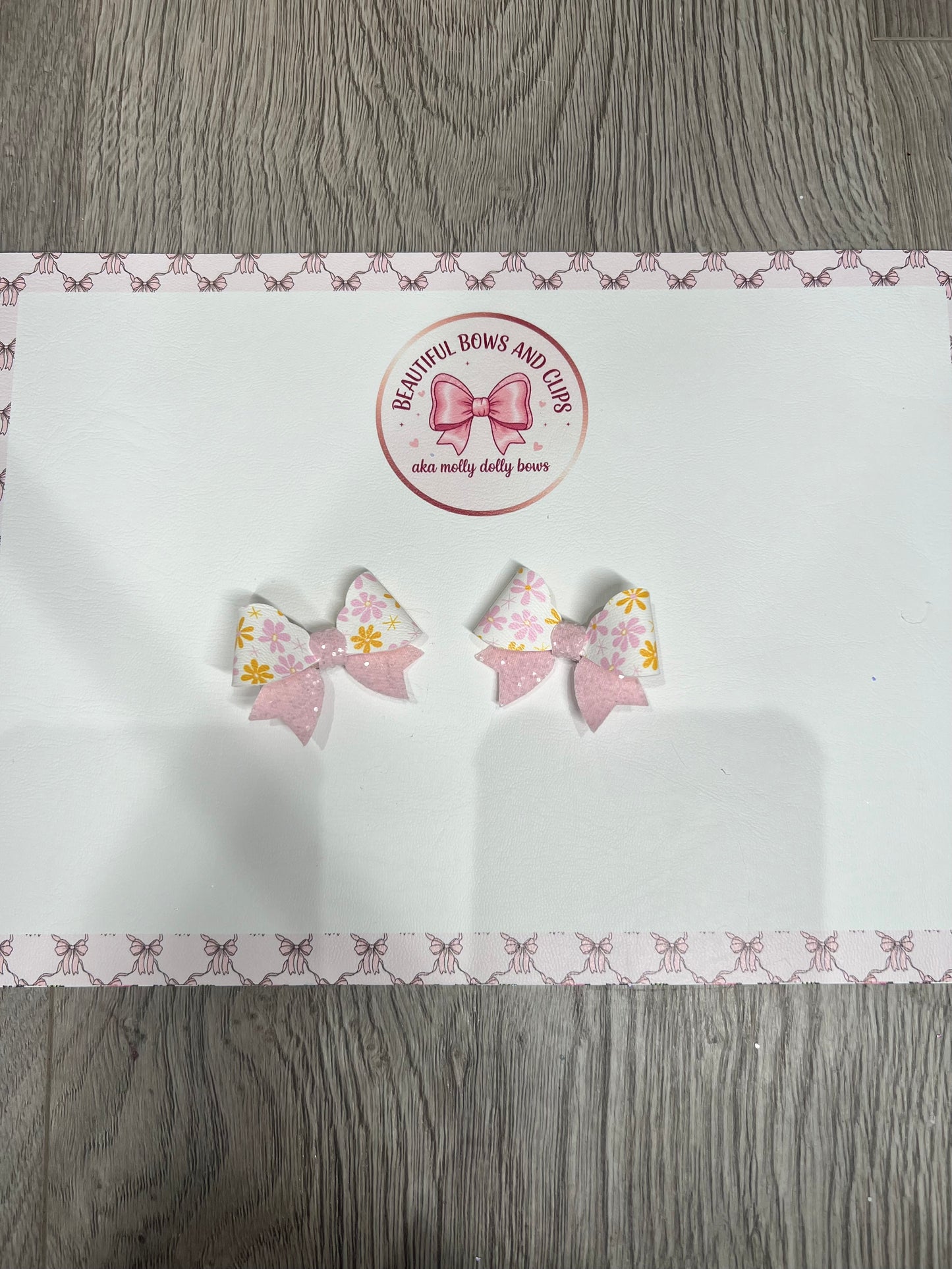 Mini pink and orange floral hair bow set