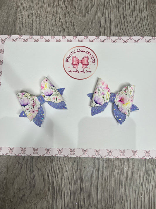 Purple floral hair bow set