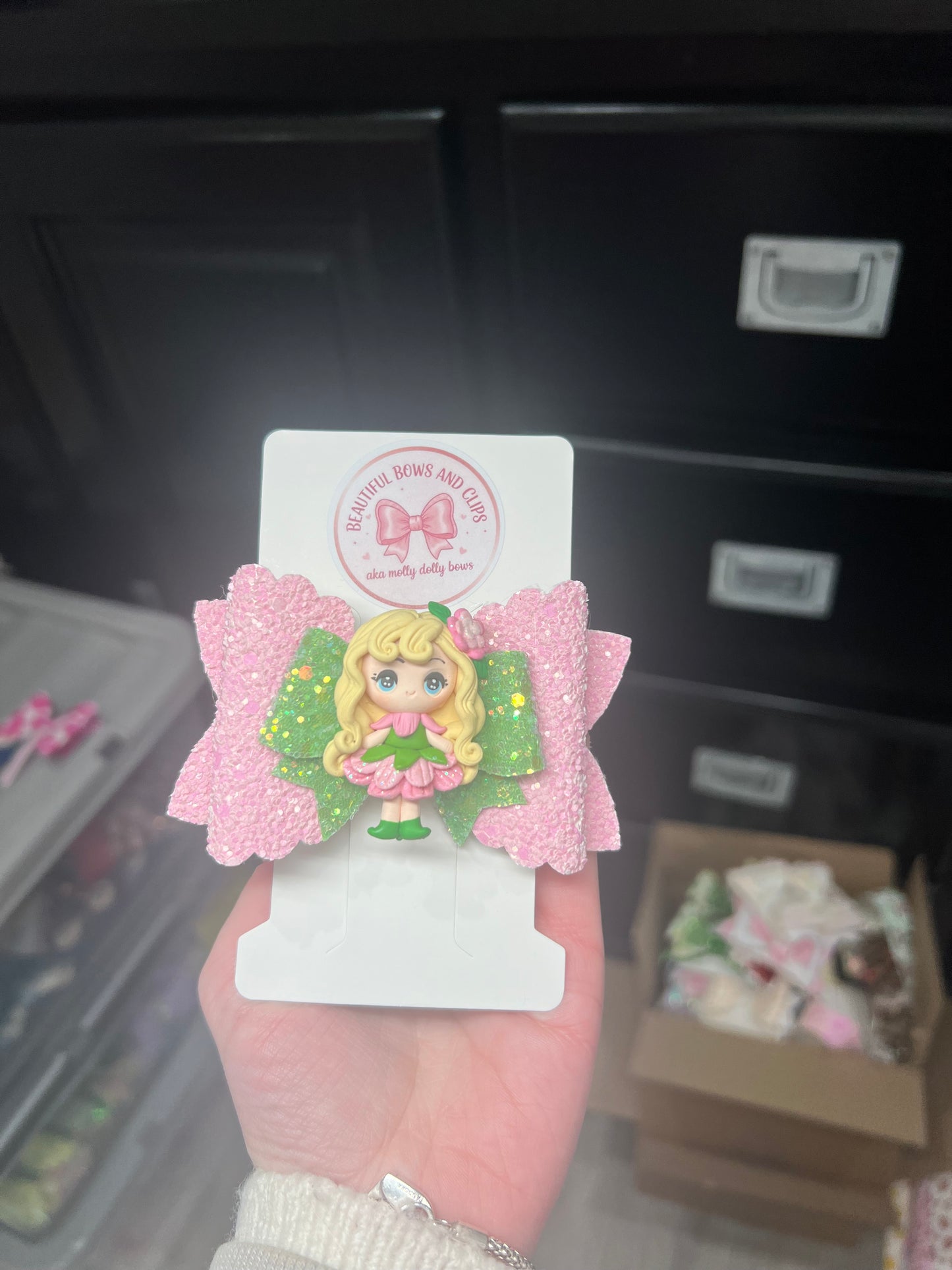 Flower girl clay hair bow