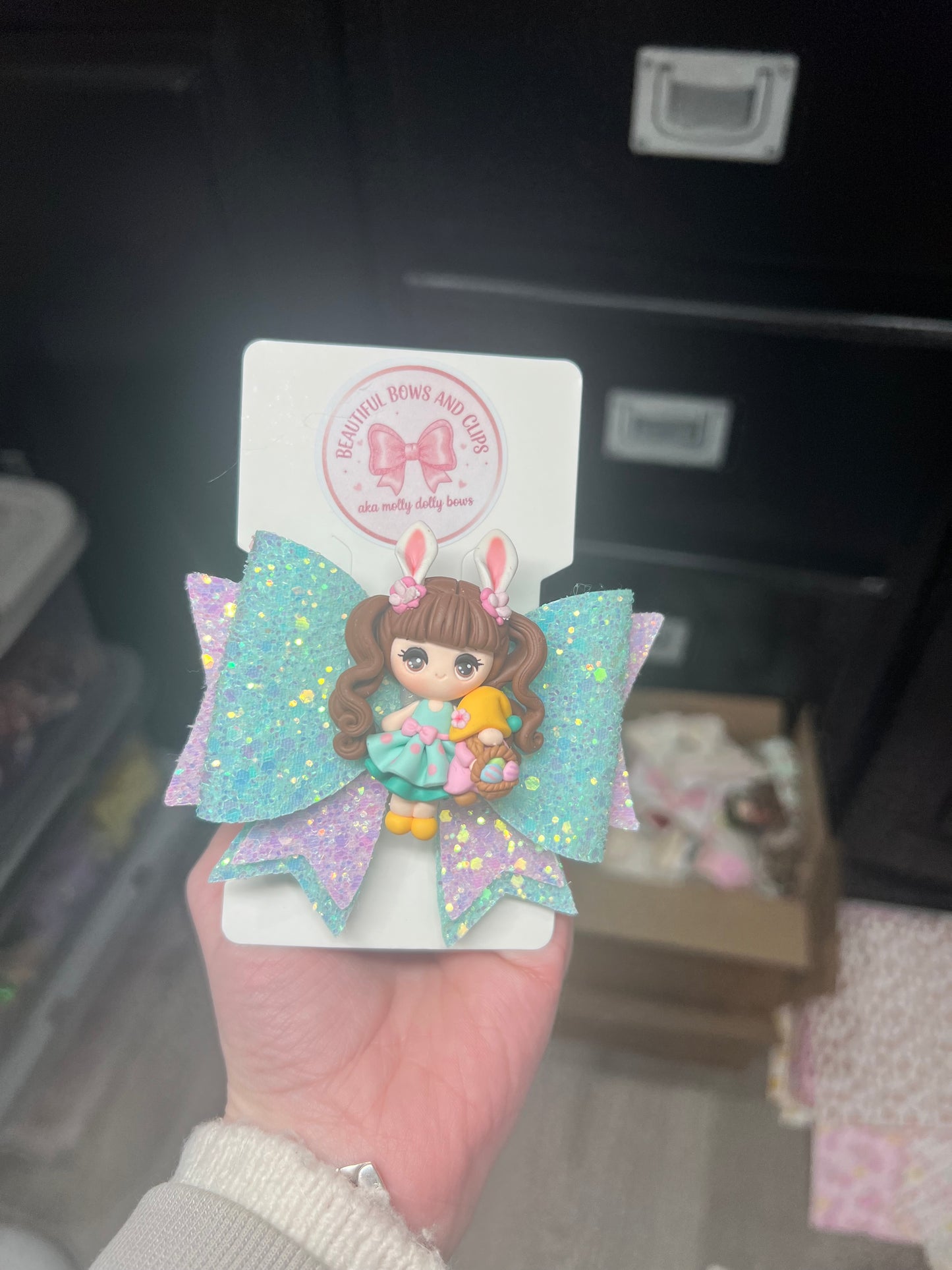 Easter bunny girl clay hair bow