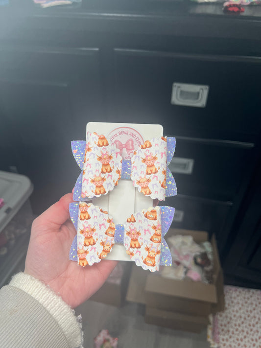 Easter highland cow hair bow set