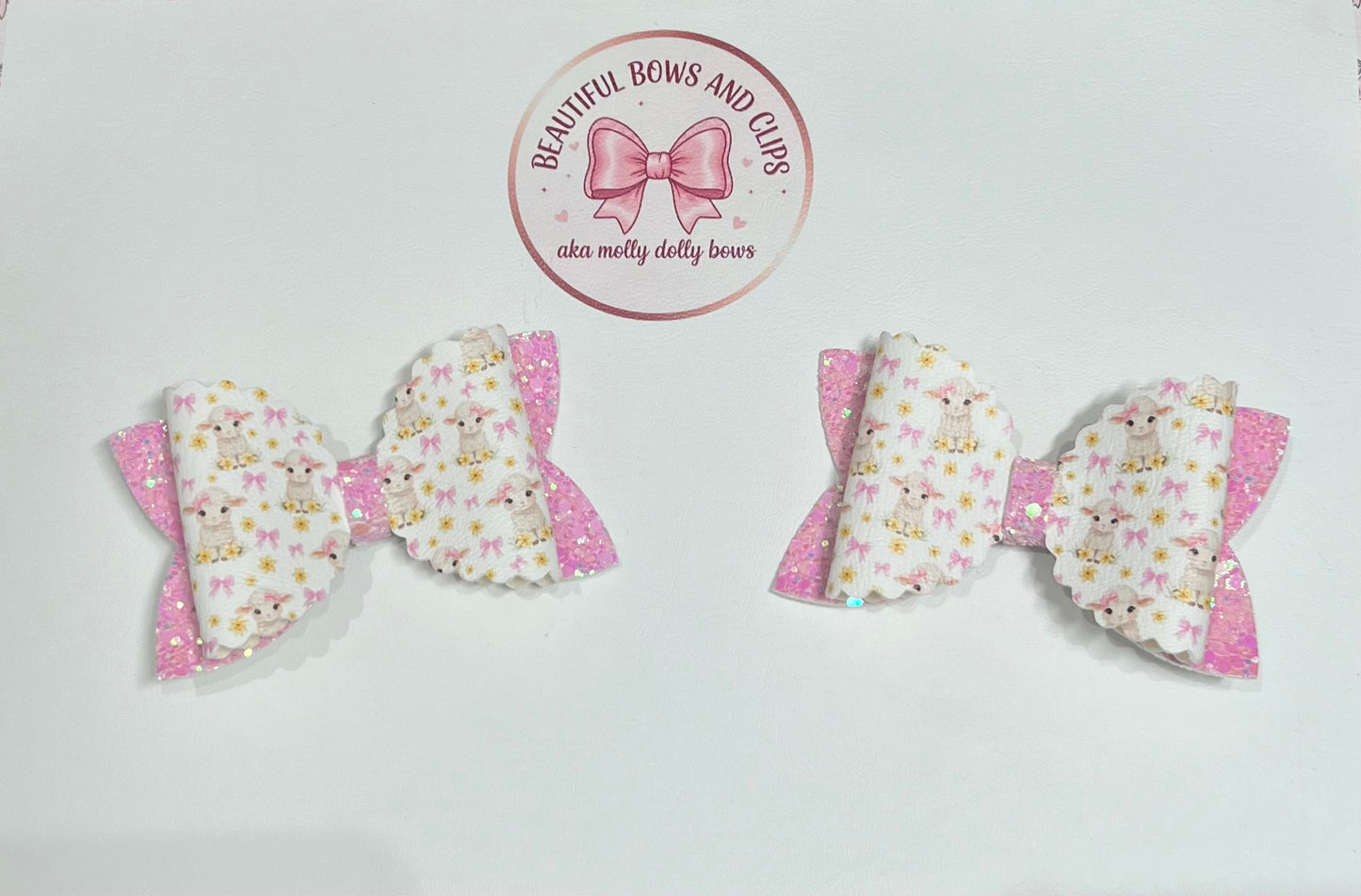 Easter lamb hair bow set