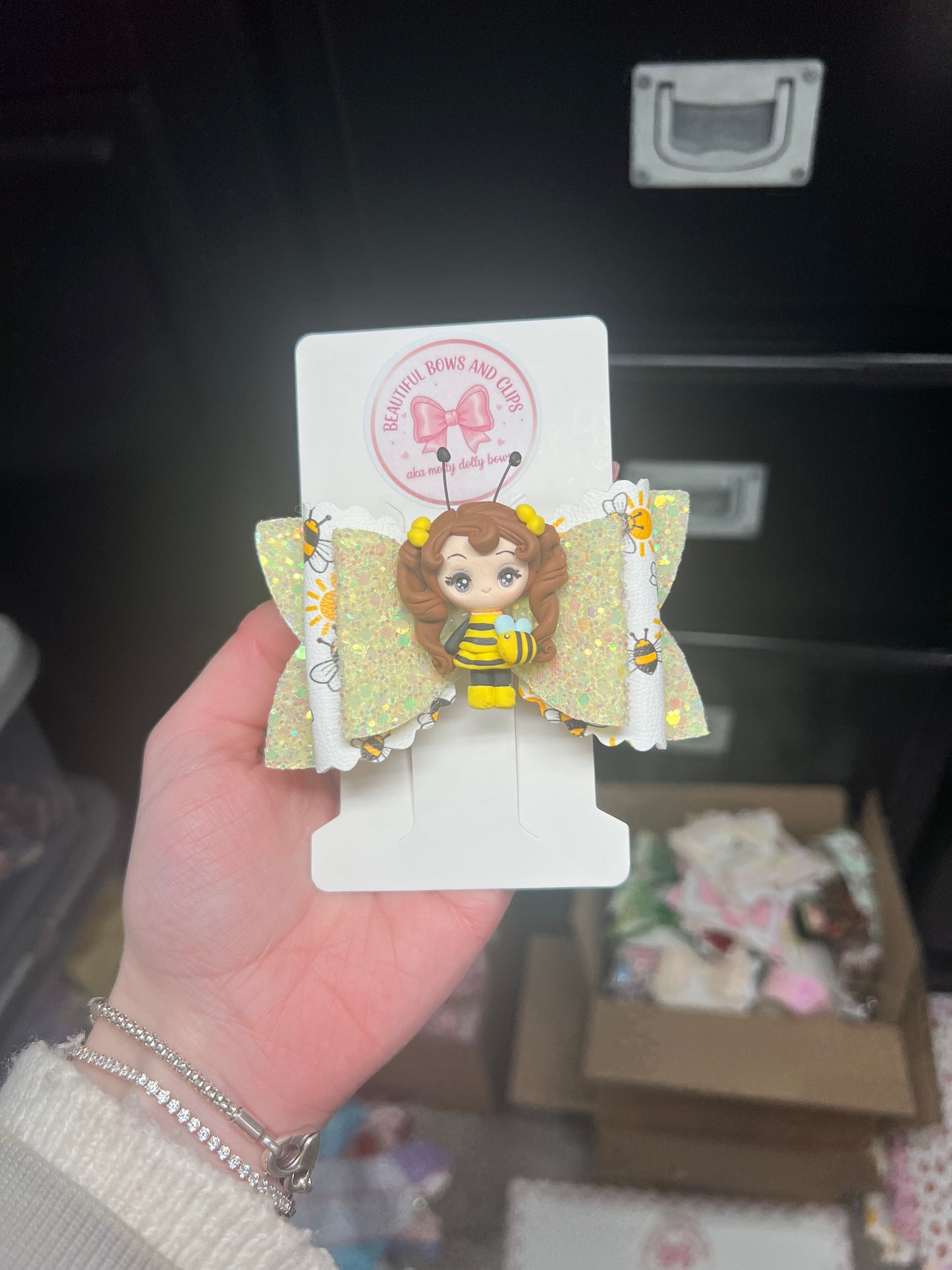 Bee girl clay hair bow