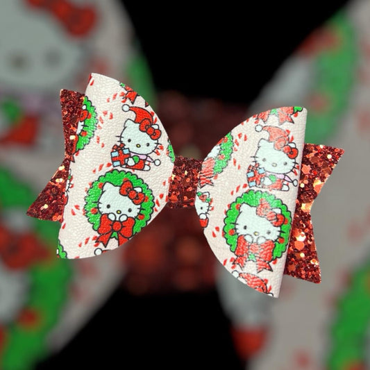 Hello cat Christmas hair bow