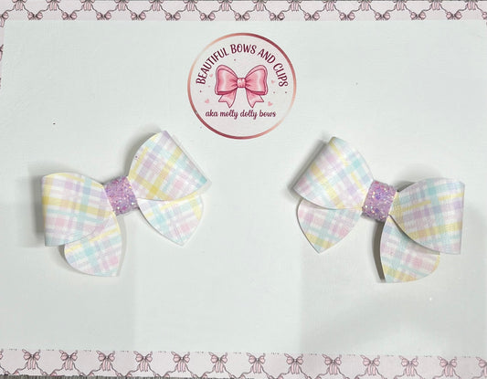 Pastel checked hair bow set