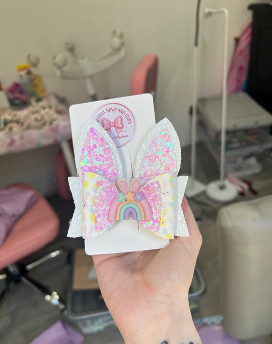 Rainbow bunny ears hair bow