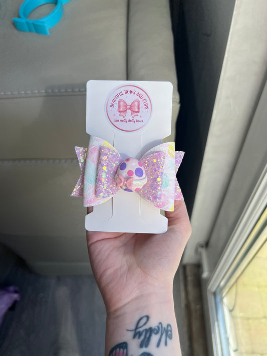 Pastel pink Easter egg hair bow