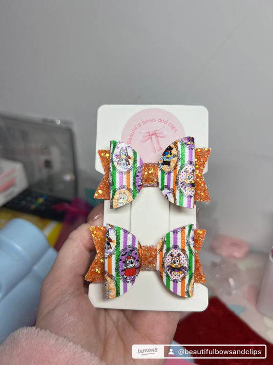 Blue dog Halloween hair bow