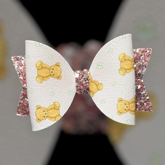 Teddy bear hair bow pink