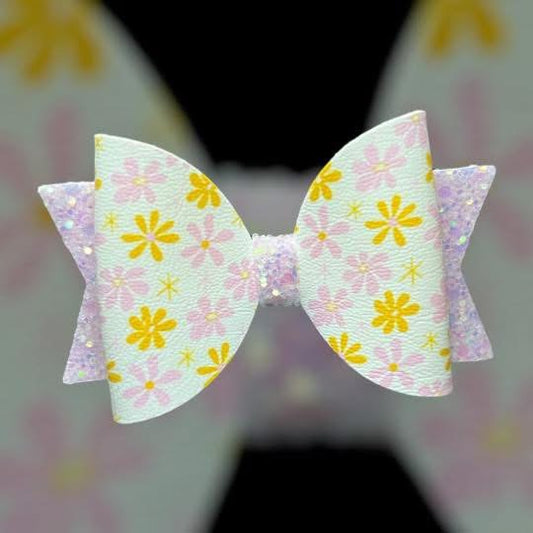 Mustard and pink floral hair bow