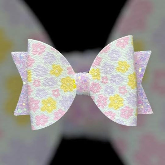 Purple pink and yellow floral hair bow