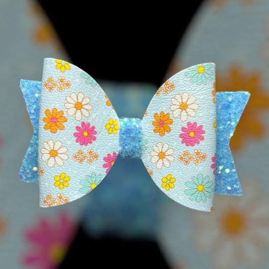Blue floral hair bow