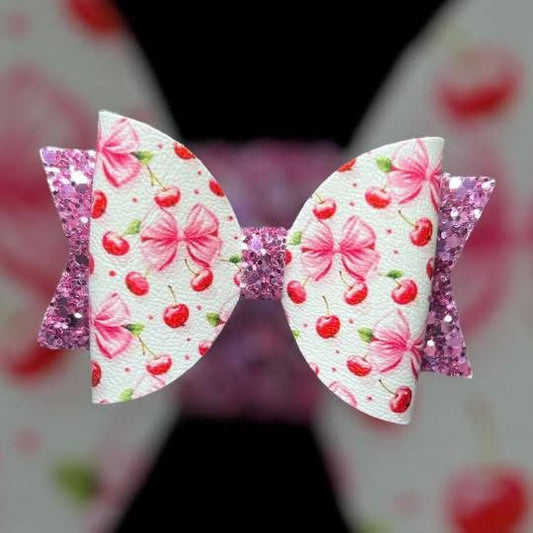 Cherry bows hair bow