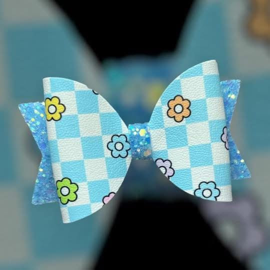 Checked daisy hair bow