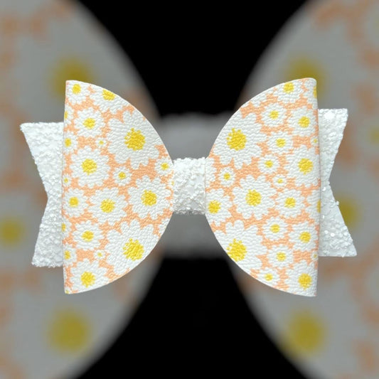Coral daisies hair bow