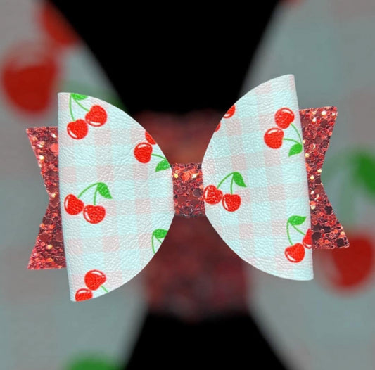Cherry gingham hair bow