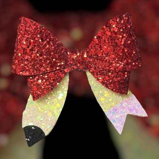 Glitter pencil hair bow (single bow)