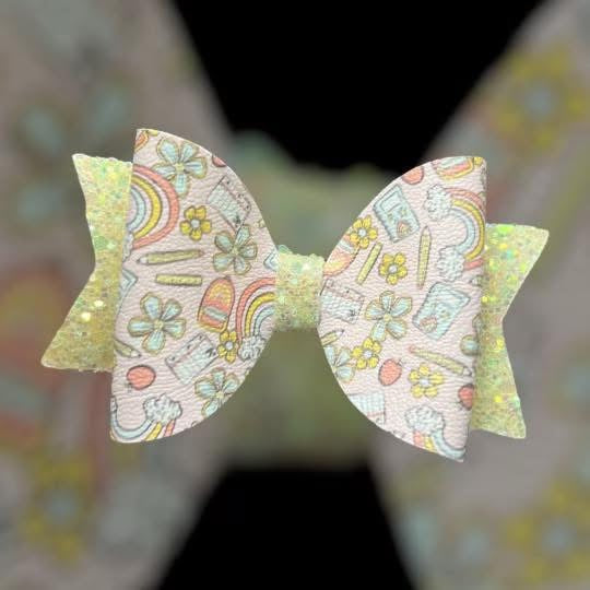 Rainbow bag pencil and flower hair bow