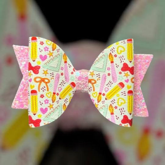 Pencil paintbrush and ruler hair bow