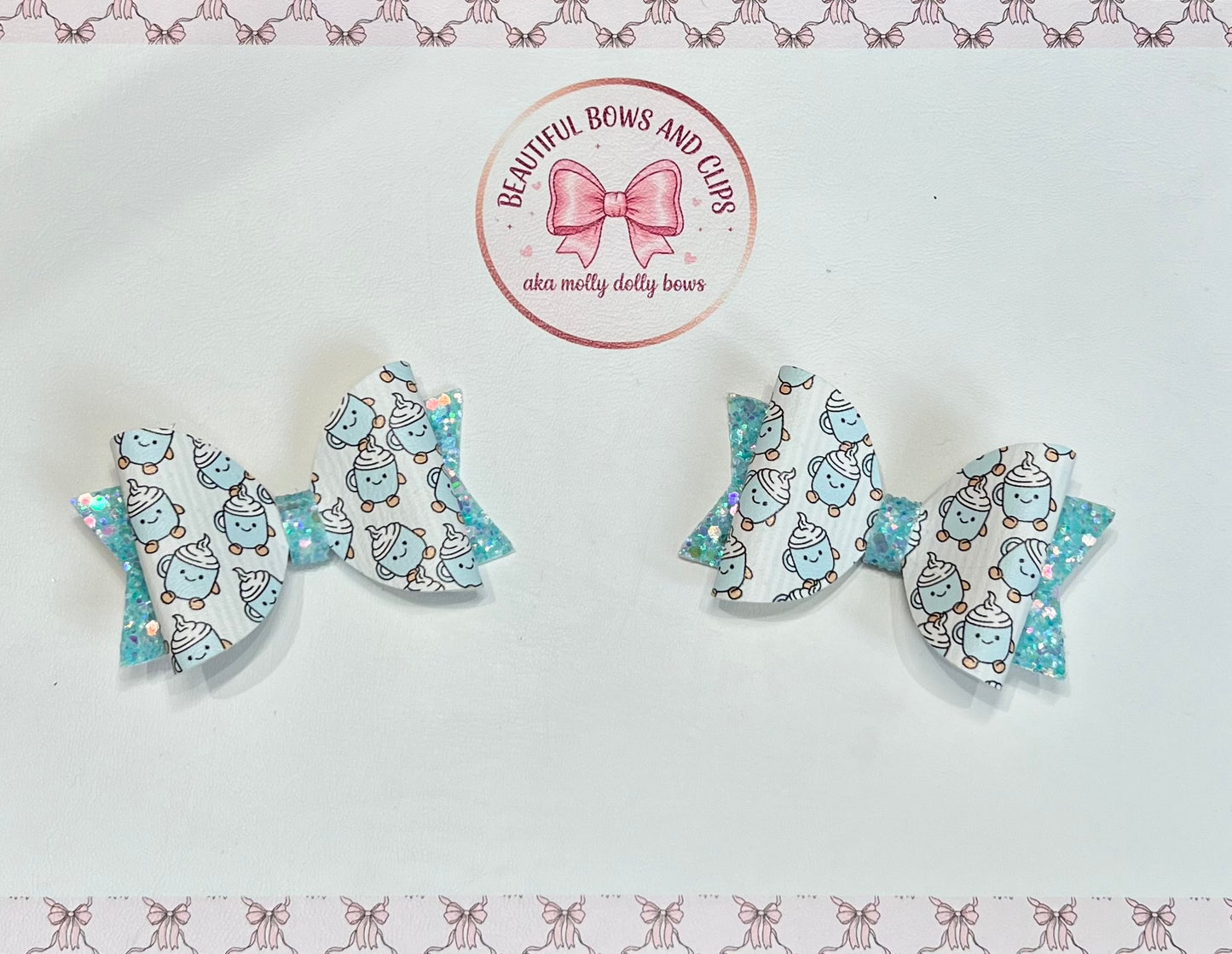 Jelly cat hot chocolate hair bow set