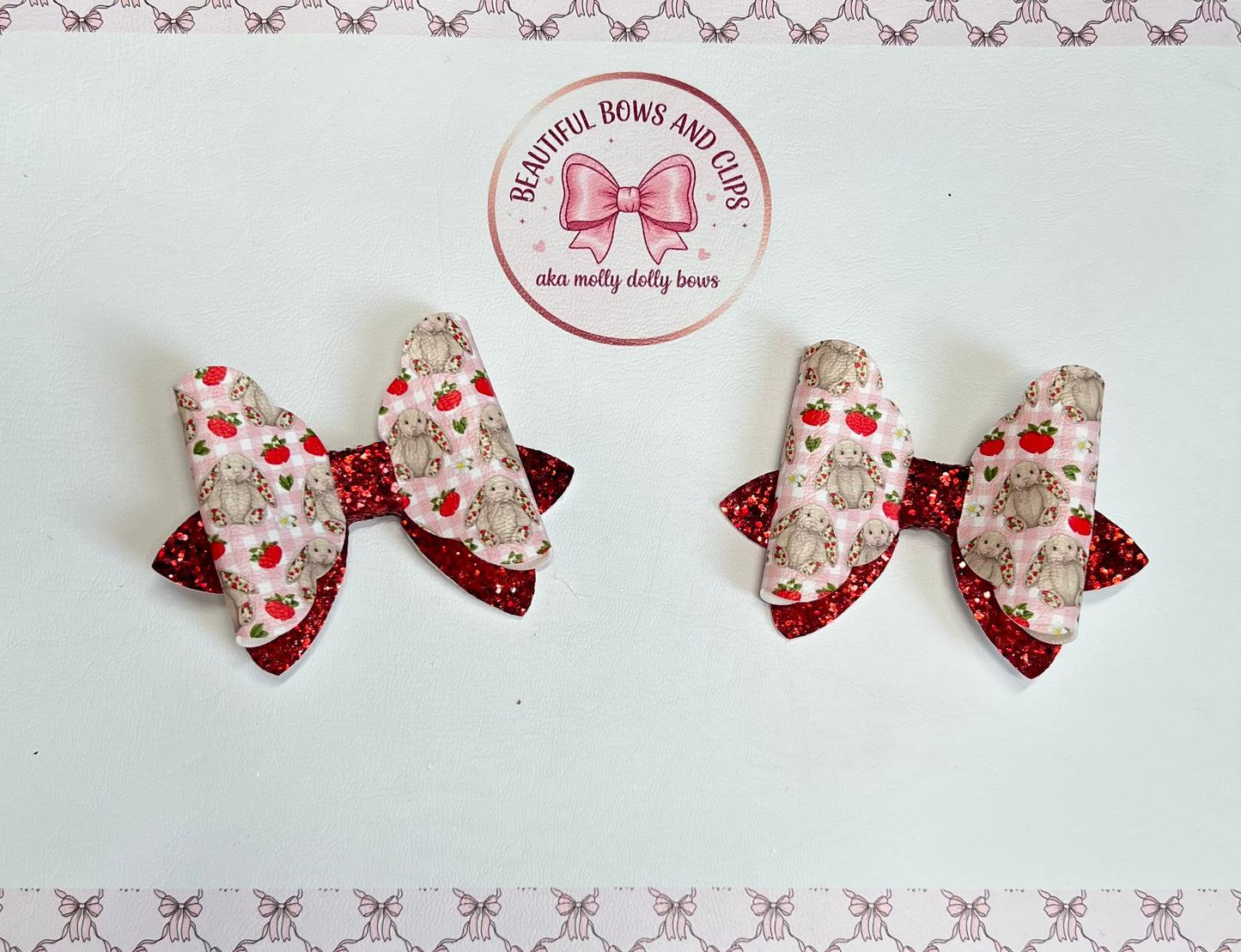 Jelly cat strawberry bunny hair bow set