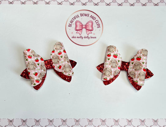 Jelly cat strawberry bunny hair bow set