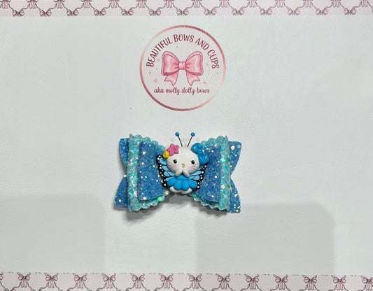 Kitty butterfly blue hair bow