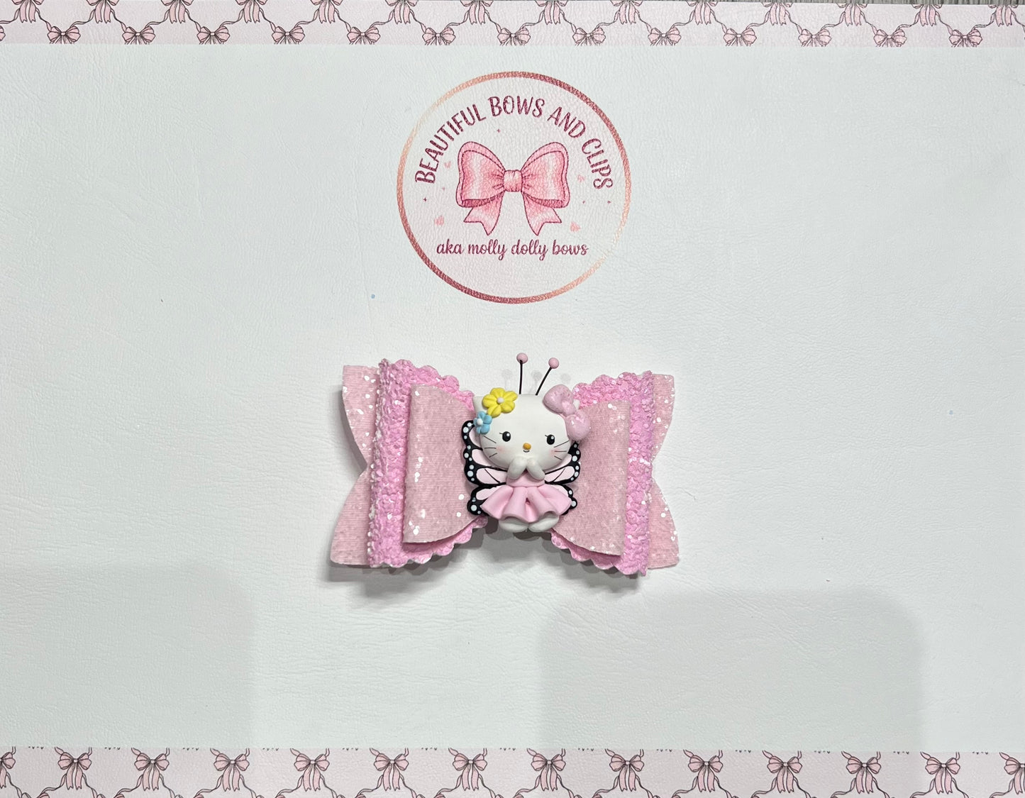 Kitty butterfly pink hair bow