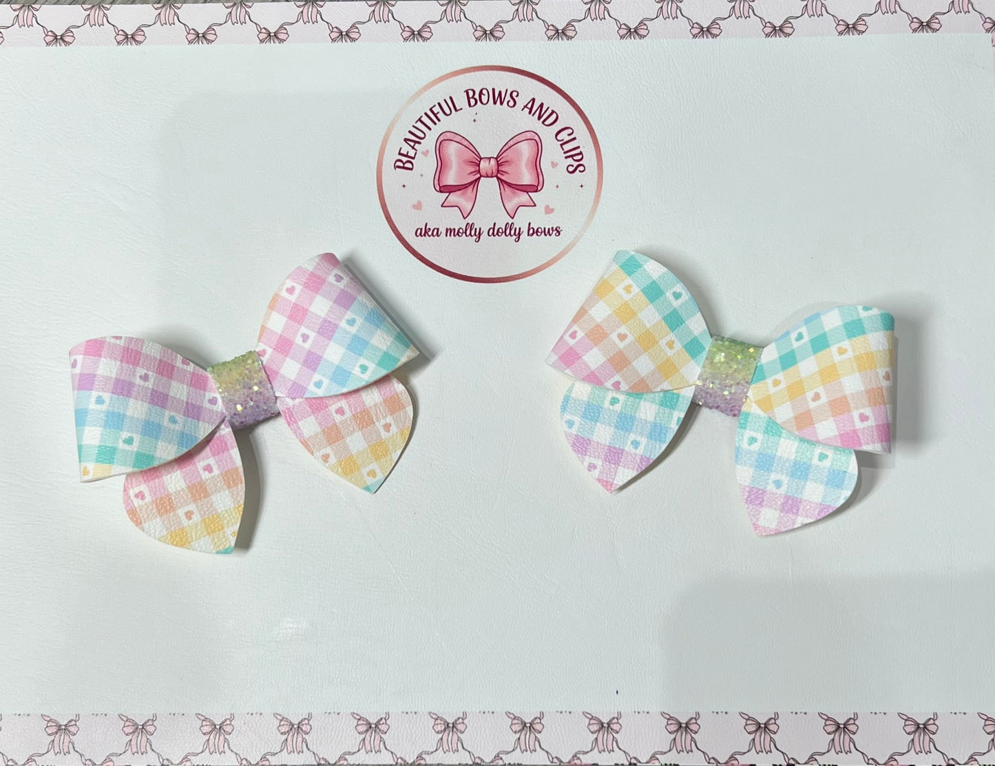 Rainbow hearts hair bow set