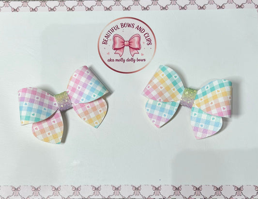 Rainbow hearts hair bow set