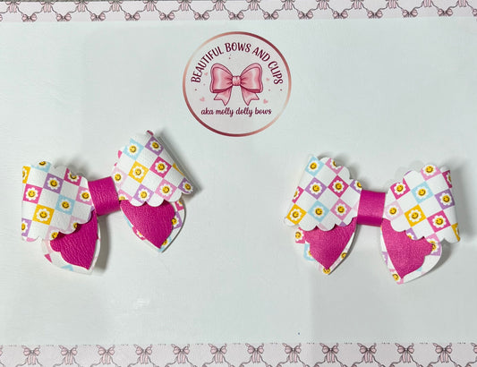 Rainbow daisy hair bow set