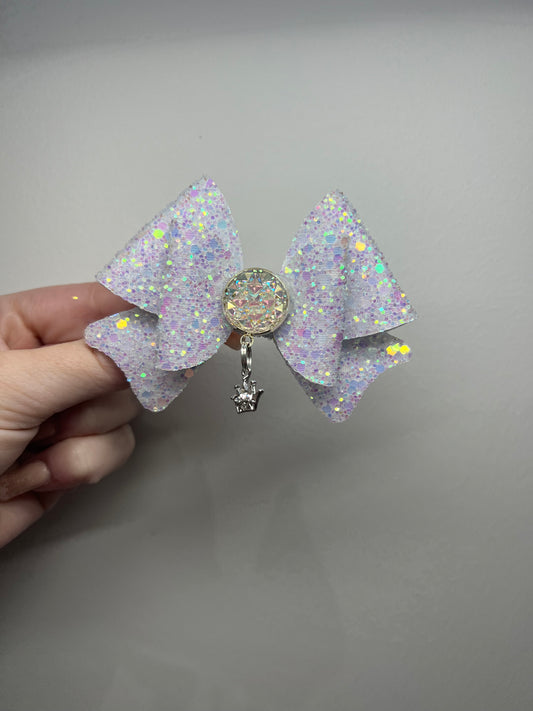 White crown charm hair bow