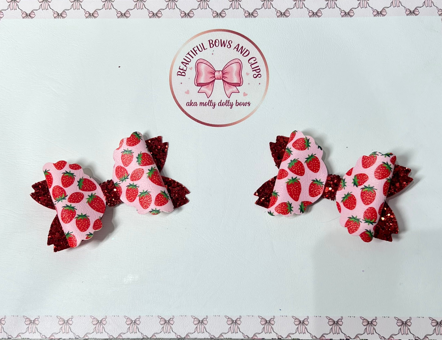 Pink strawberry hair bow set