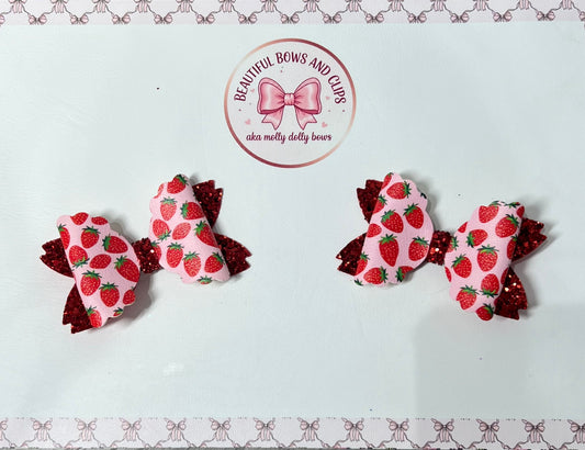 Pink strawberry hair bow set